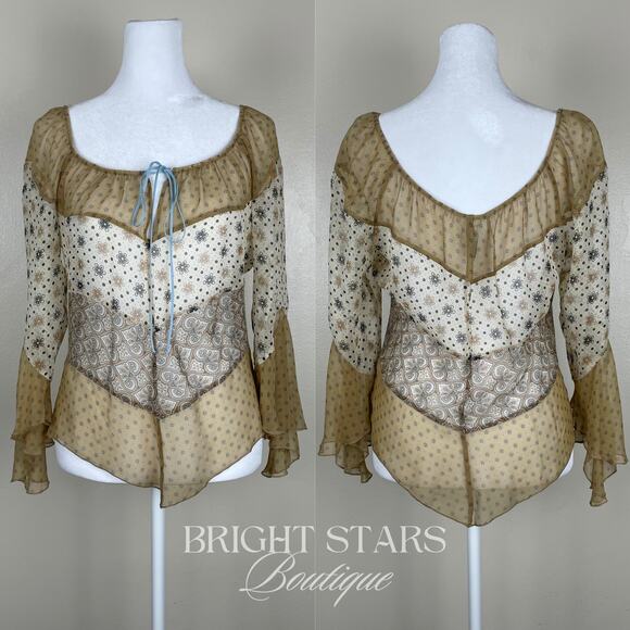 Extremely Rare Silk Print Top ASO Fred Angel Blouse Boho ALT Lorelai Gilmore - Picture 5 of 11